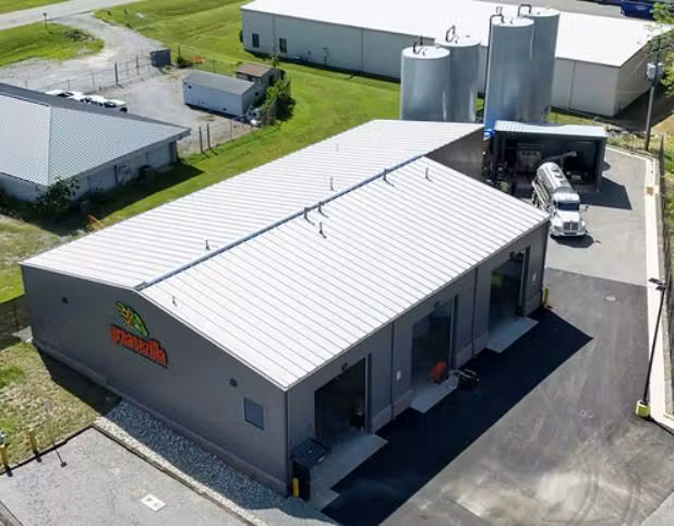 Aerial view of the Greasezilla FOG processing hub in Ashland, Virginia